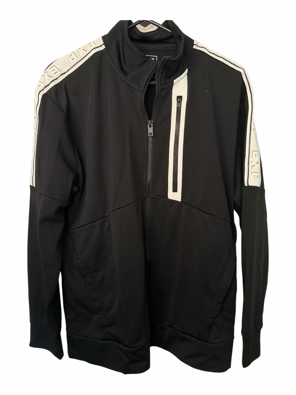 Express Men's Black Zip-Up Track Jacket with White Trim